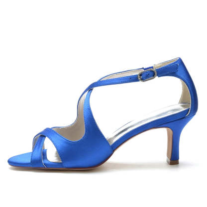 Bridal Shoes for Women with Crossed Straps and Buckle Simple Open Toe Mid Heel