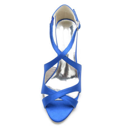 Bridal Shoes for Women with Crossed Straps and Buckle Simple Open Toe Mid Heel