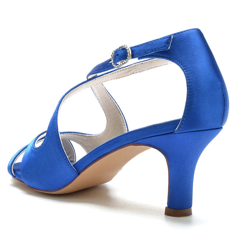 Bridal Shoes for Women with Crossed Straps and Buckle Simple Open Toe Mid Heel