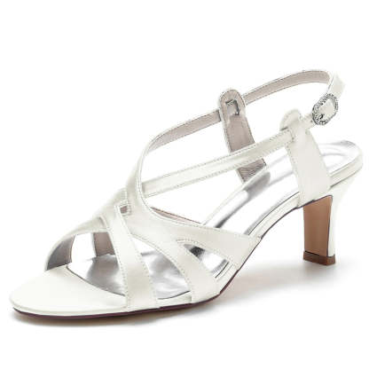 Elegant Open-Toe Bridal Shoes for Women with Crossed Buckle Straps