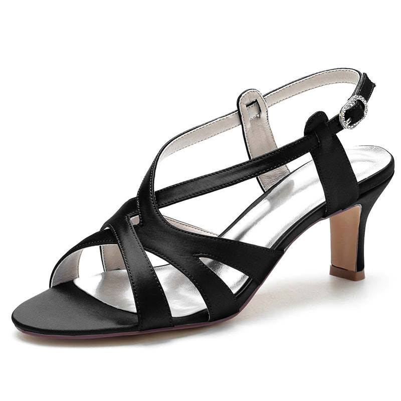 Elegant Open-Toe Bridal Shoes for Women with Crossed Buckle Straps