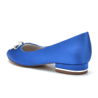 Elegant Round Toe Bridal Shoes for Women with Bow and Rhinestone Flat Heel