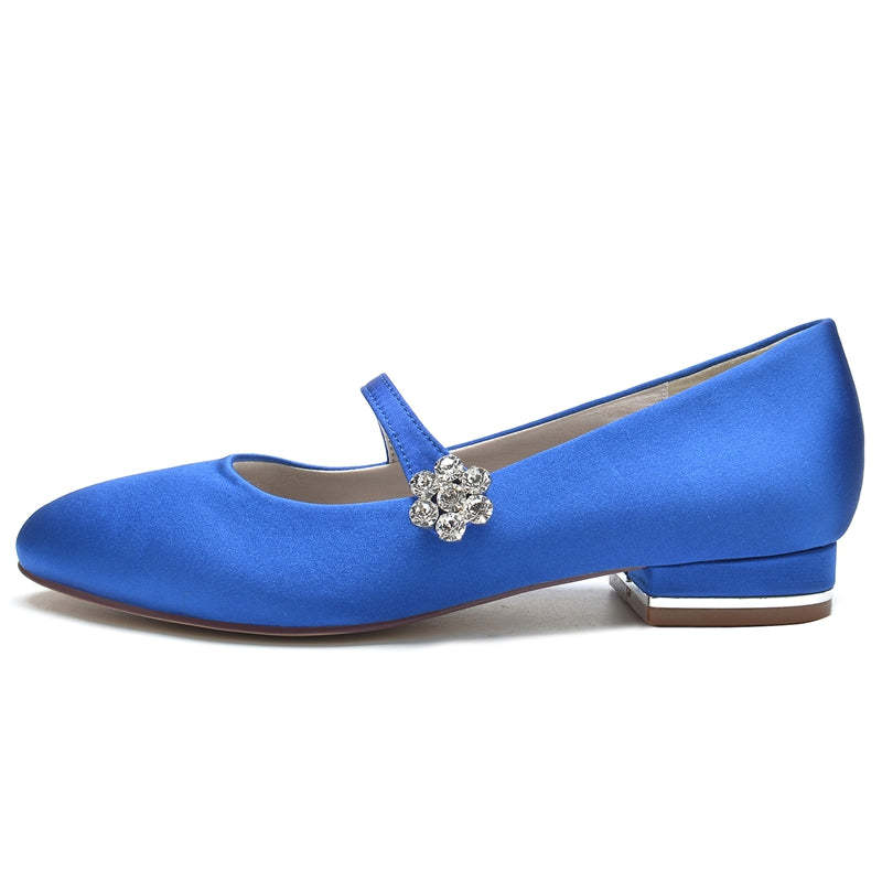 Retro Bridal Shoes for Women with Round Toe Low Heel and Rhinestone Instep Strap