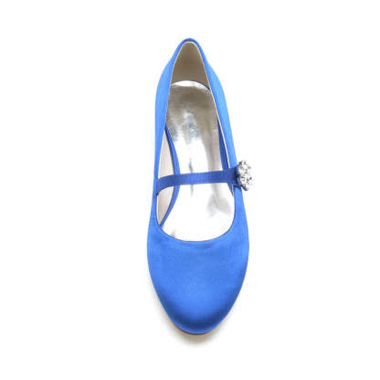 Retro Bridal Shoes for Women with Round Toe Low Heel and Rhinestone Instep Strap