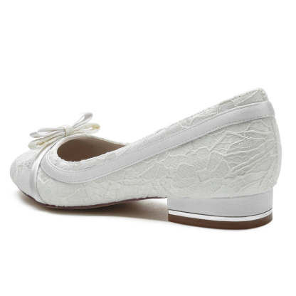 Elegant White Bridal Shoes for Women with Round Toe and Bowknot Flat Heel