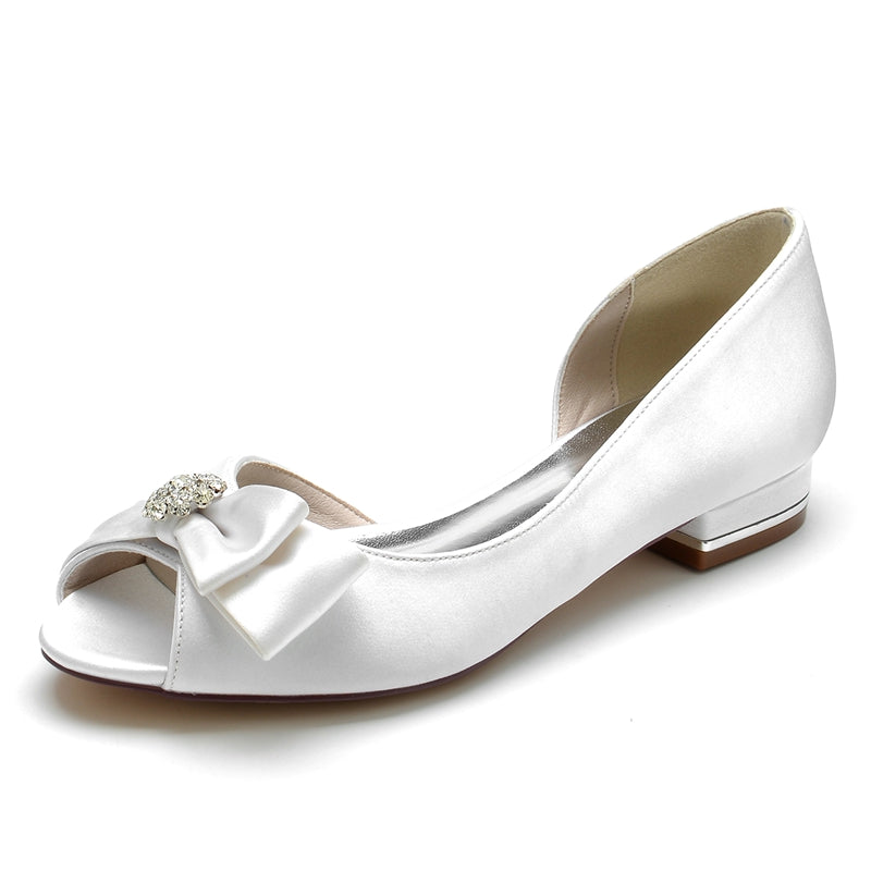 Elegant Peep Toe Bridal Shoes for Women with Rhinestone and Bow