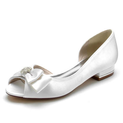 Elegant Peep Toe Bridal Shoes for Women with Rhinestone and Bow