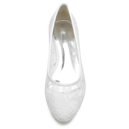 Bridal Shoes for Women with Closed Toe Low Heel and Lace Cutout