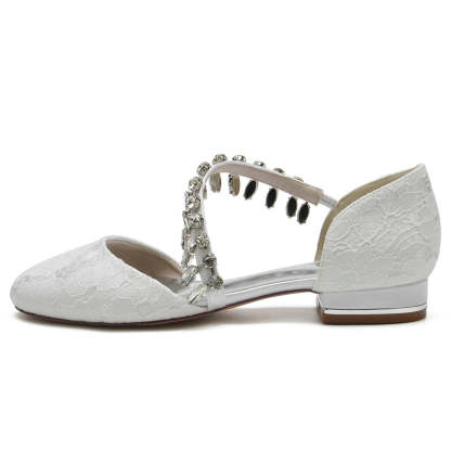Bridal Shoes for Women with Rhinestone Strap Closed Toe and Low Heel