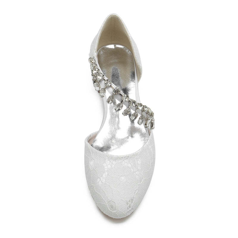 Bridal Shoes for Women with Rhinestone Strap Closed Toe and Low Heel