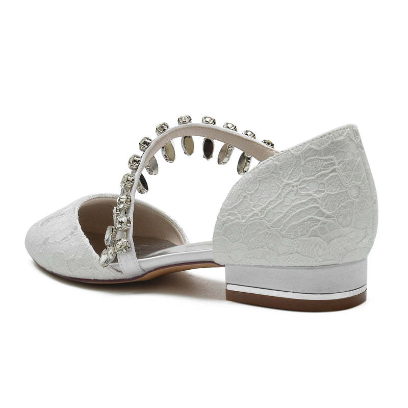 Bridal Shoes for Women with Rhinestone Strap Closed Toe and Low Heel