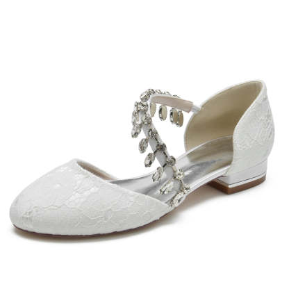 Bridal Shoes for Women with Rhinestone Strap Closed Toe and Low Heel