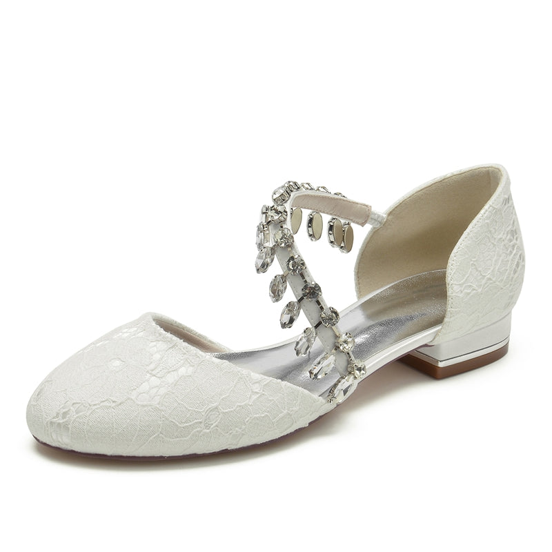 Bridal Shoes for Women with Rhinestone Strap Closed Toe and Low Heel