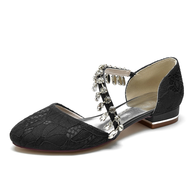 Bridal Shoes for Women with Rhinestone Strap Closed Toe and Low Heel