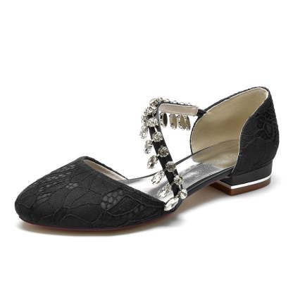 Bridal Shoes for Women with Rhinestone Strap Closed Toe and Low Heel