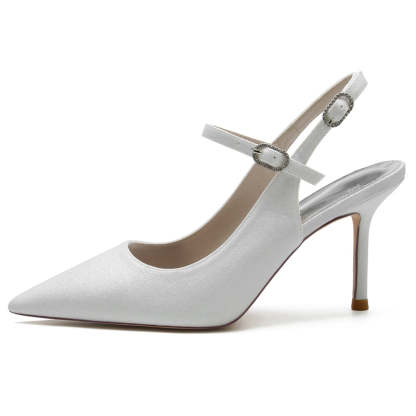 Luxurious Bridal Shoes for Women with Glitter Stretch and Buckle in Pointed Toe High Heel