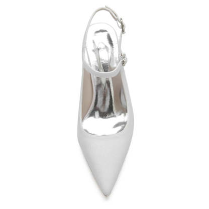 Luxurious Bridal Shoes for Women with Glitter Stretch and Buckle in Pointed Toe High Heel