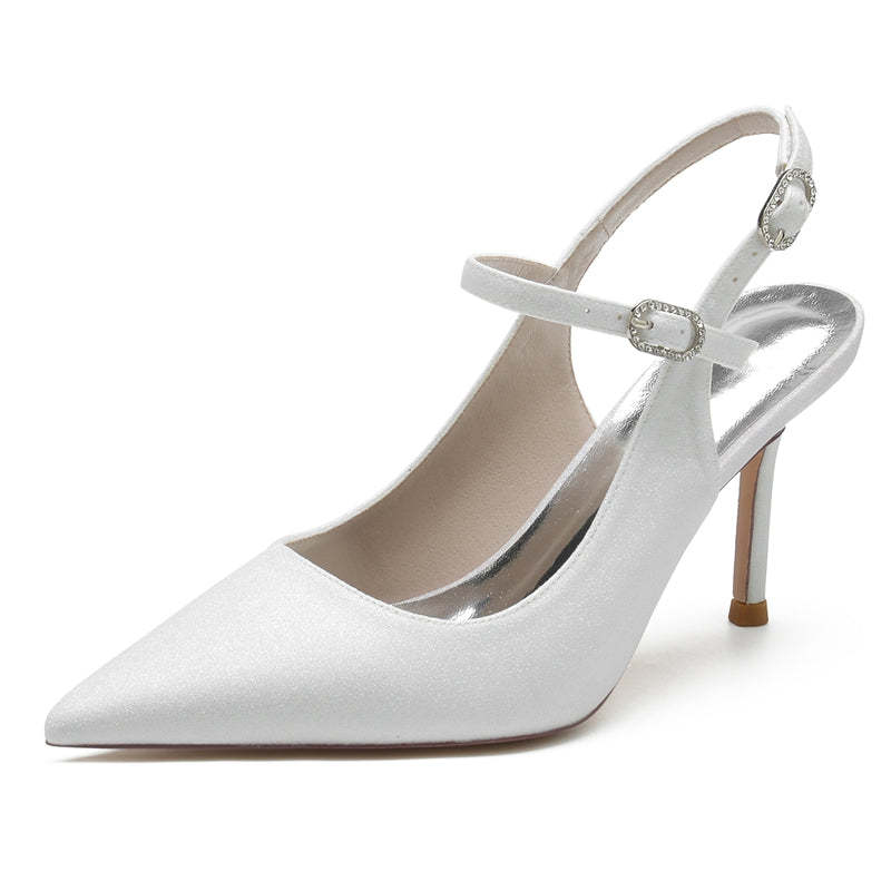 Luxurious Bridal Shoes for Women with Glitter Stretch and Buckle in Pointed Toe High Heel