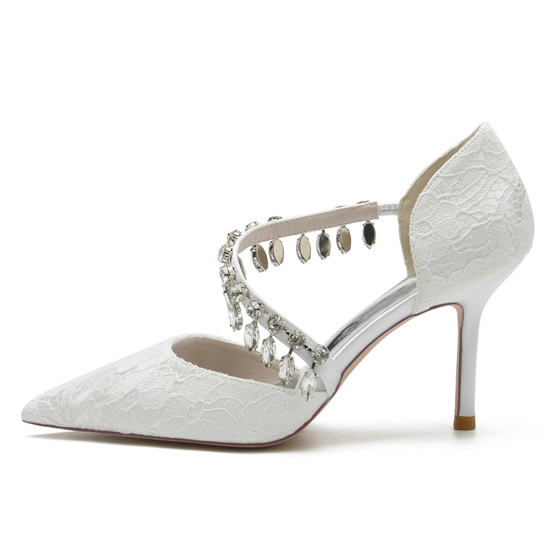 Bridal Shoes for Women with Rhinestone Straps Pointed Toes and Stiletto Heels