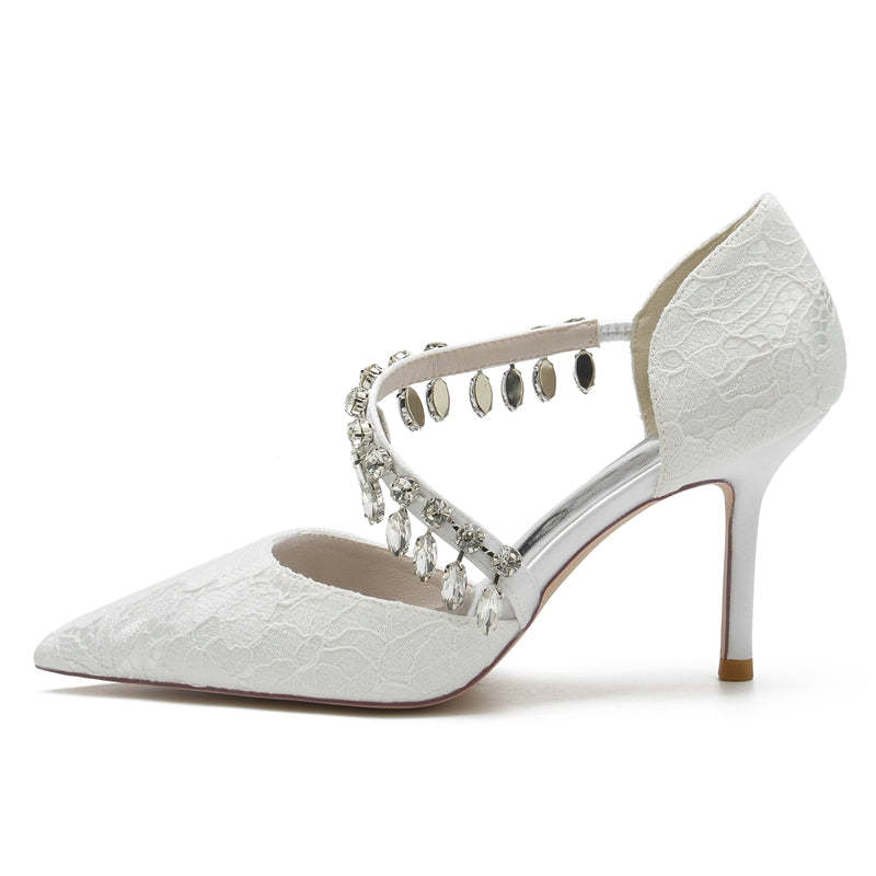 Bridal Shoes for Women with Rhinestone Straps Pointed Toes and Stiletto Heels