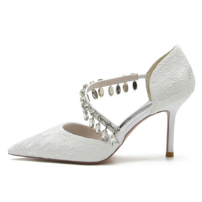 Bridal Shoes for Women with Rhinestone Straps Pointed Toes and Stiletto Heels