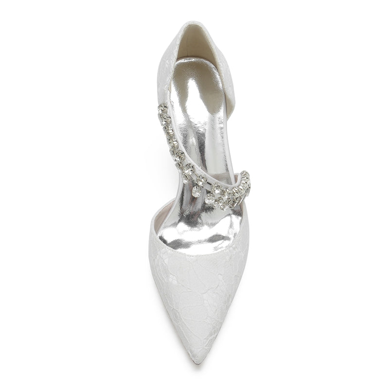 Bridal Shoes for Women with Rhinestone Straps Pointed Toes and Stiletto Heels