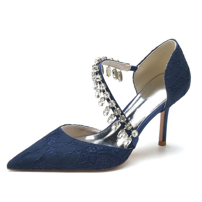Bridal Shoes for Women with Rhinestone Straps Pointed Toes and Stiletto Heels