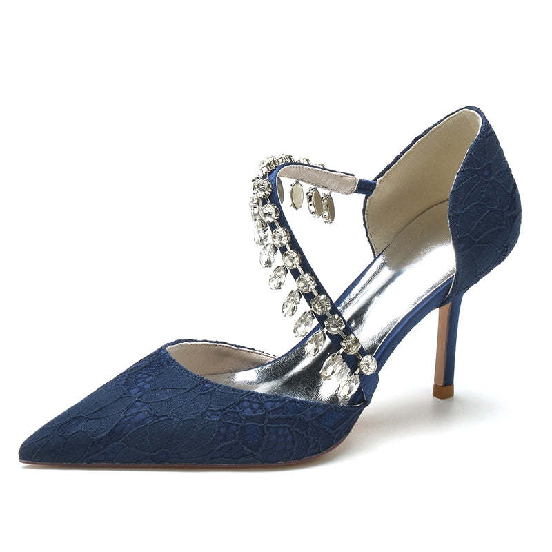 Bridal Shoes for Women with Rhinestone Straps Pointed Toes and Stiletto Heels