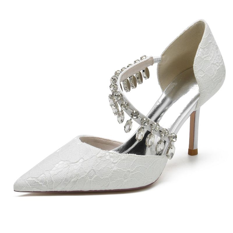Bridal Shoes for Women with Rhinestone Straps Pointed Toes and Stiletto Heels