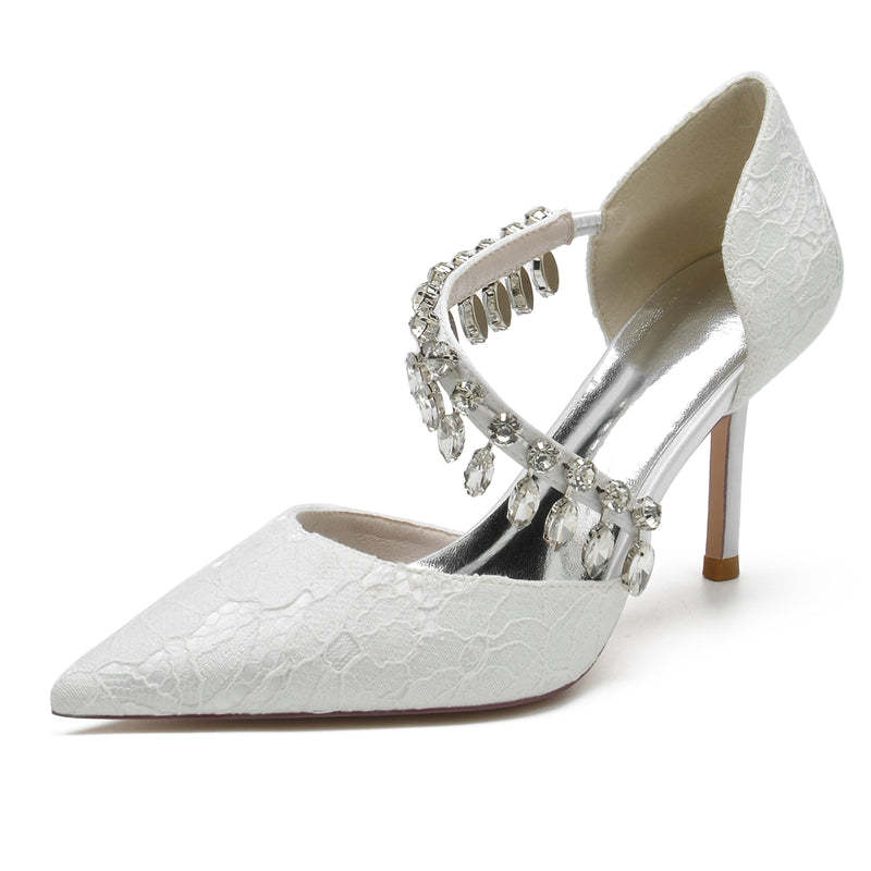 Bridal Shoes for Women with Rhinestone Straps Pointed Toes and Stiletto Heels