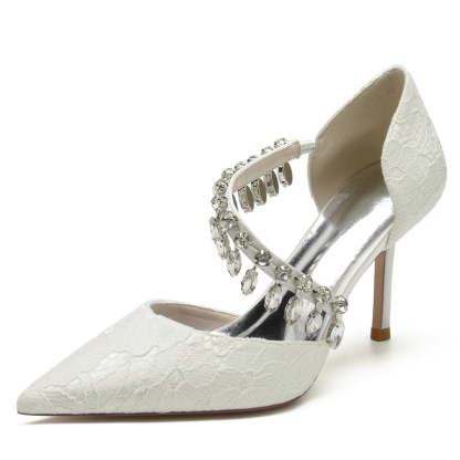 Bridal Shoes for Women with Rhinestone Straps Pointed Toes and Stiletto Heels