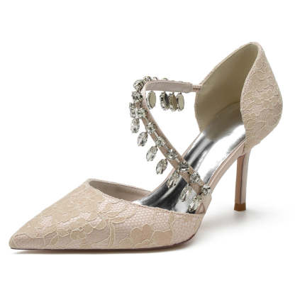 Bridal Shoes for Women with Rhinestone Straps Pointed Toes and Stiletto Heels