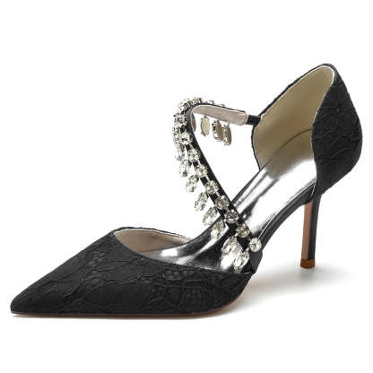 Bridal Shoes for Women with Rhinestone Straps Pointed Toes and Stiletto Heels