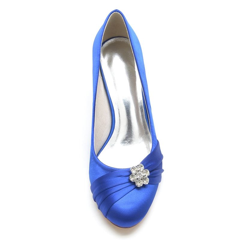 Comfortable Round Toe Mid Heel Bridal Shoes for Women with Rhinestone & Ruffles