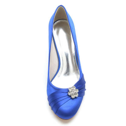 Comfortable Round Toe Mid Heel Bridal Shoes for Women with Rhinestone & Ruffles