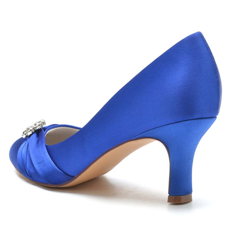 Comfortable Round Toe Mid Heel Bridal Shoes for Women with Rhinestone & Ruffles