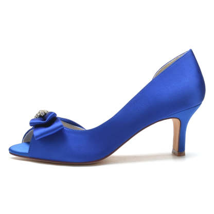 Elegant Open-Toe Mid-Heel Bridal Shoes for Women with Rhinestone and Bow