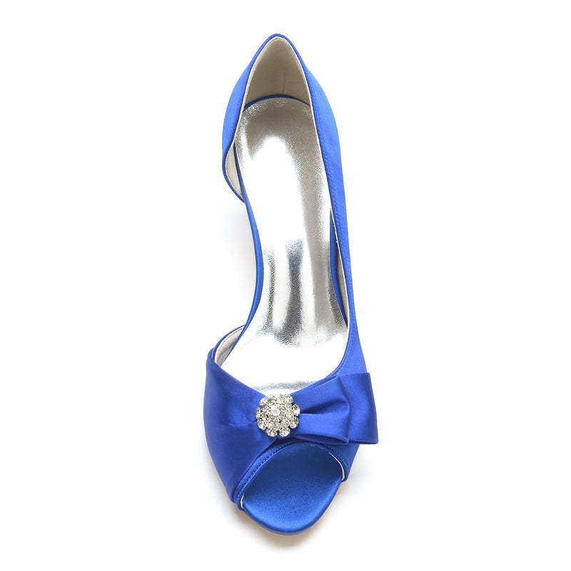 Elegant Open-Toe Mid-Heel Bridal Shoes for Women with Rhinestone and Bow