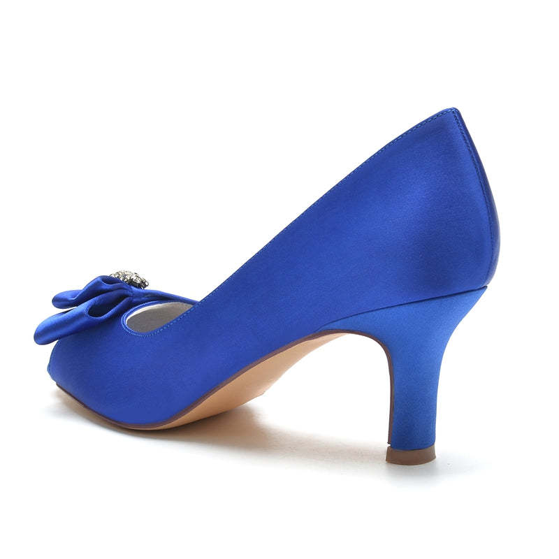 Elegant Open-Toe Mid-Heel Bridal Shoes for Women with Rhinestone and Bow