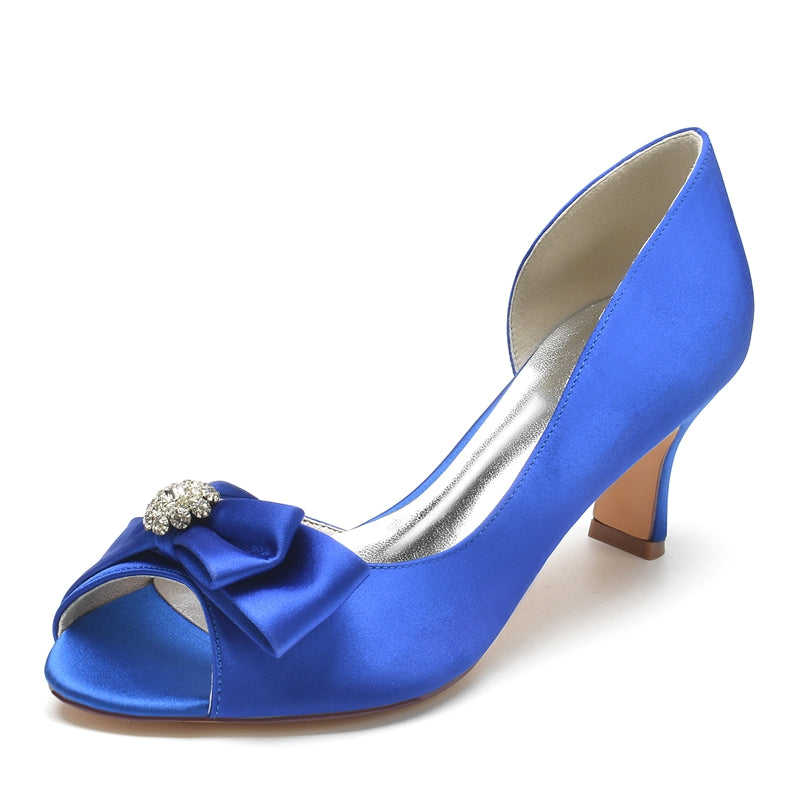 Elegant Open-Toe Mid-Heel Bridal Shoes for Women with Rhinestone and Bow