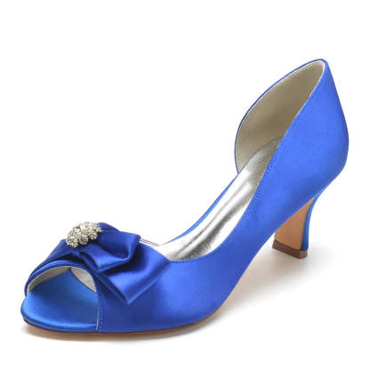 Elegant Open-Toe Mid-Heel Bridal Shoes for Women with Rhinestone and Bow