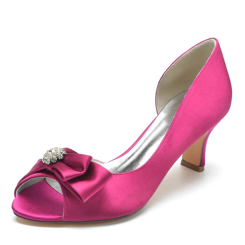 Elegant Open-Toe Mid-Heel Bridal Shoes for Women with Rhinestone and Bow