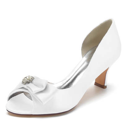 Elegant Open-Toe Mid-Heel Bridal Shoes for Women with Rhinestone and Bow