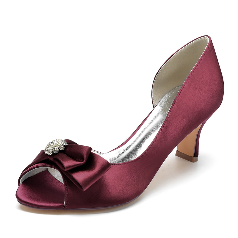 Elegant Open-Toe Mid-Heel Bridal Shoes for Women with Rhinestone and Bow
