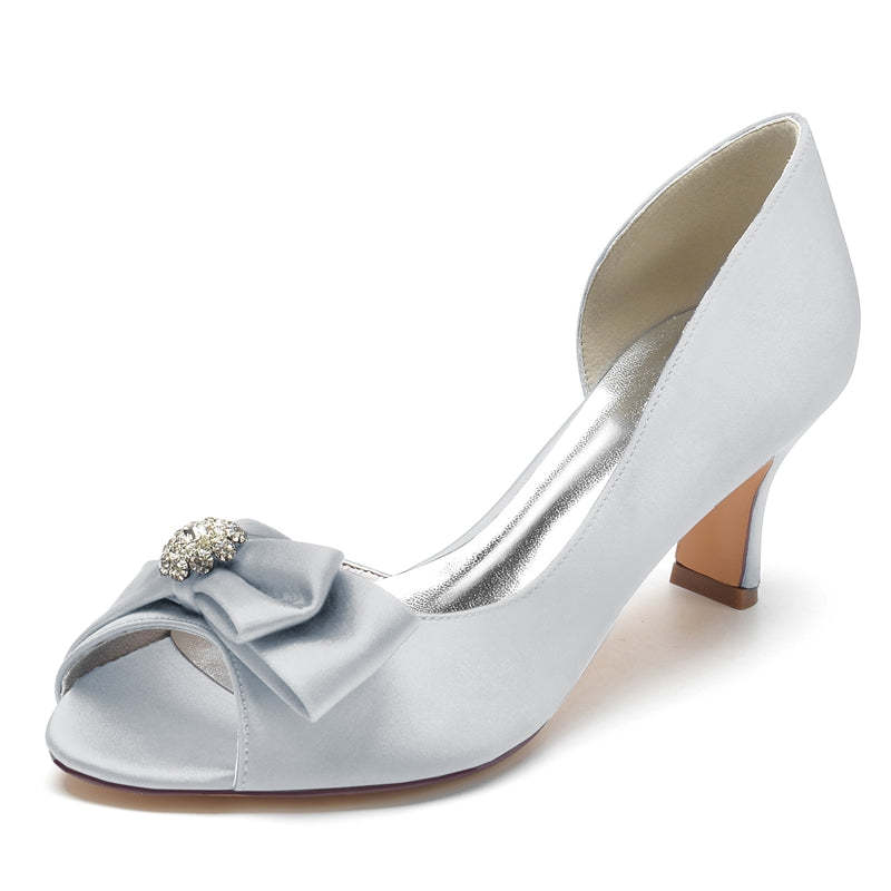Elegant Open-Toe Mid-Heel Bridal Shoes for Women with Rhinestone and Bow