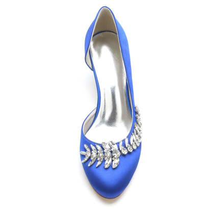 Elegant Dark Blue Bridal Shoes for Women with Crystal Details and Mid Heel