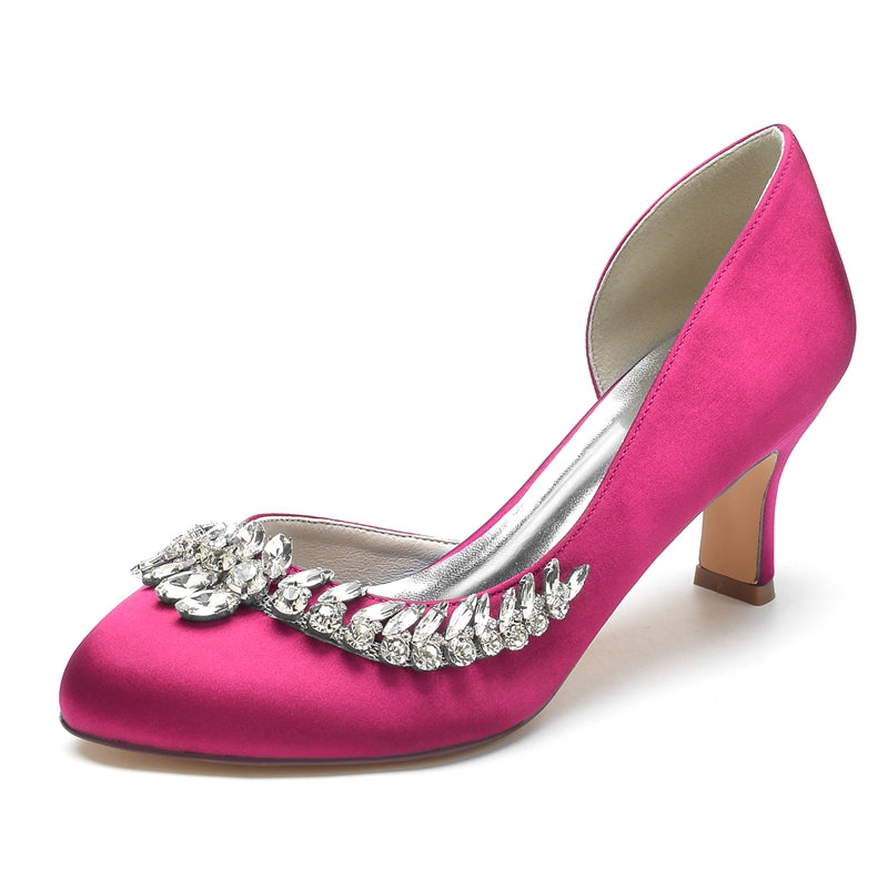 Elegant Dark Blue Bridal Shoes for Women with Crystal Details and Mid Heel