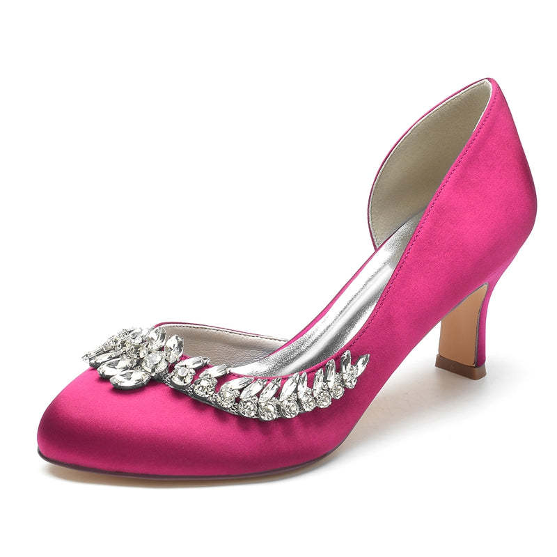 Elegant Dark Blue Bridal Shoes for Women with Crystal Details and Mid Heel