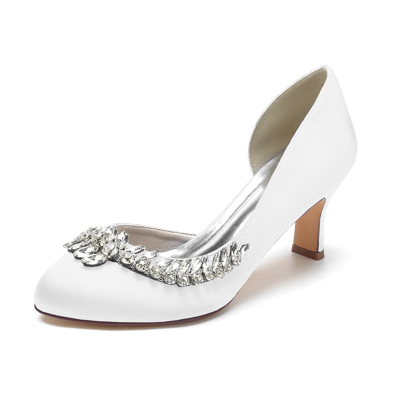 Elegant Dark Blue Bridal Shoes for Women with Crystal Details and Mid Heel