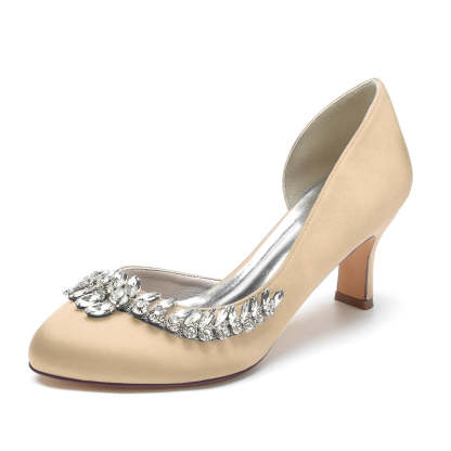 Elegant Dark Blue Bridal Shoes for Women with Crystal Details and Mid Heel